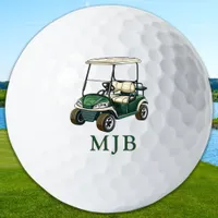 Golfer Green Cart Personalized 3 Initial Monogram Golf Balls