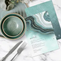 Crystal Agate Wedding Menu Teal ID825