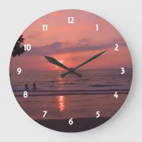 Romantic Hawaiian Sunset Ocean Beach Large Clock