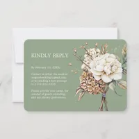 Modern Peony & Hydrangea Olive Green Wedding RSVP Card