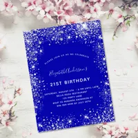 21st birthday royal blue silver glitter invitation