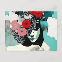 Woman and Flowers Abstact Painting Postcard
