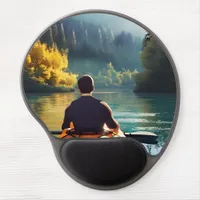 Serene Kayaking Scene | Man in Kayak in Mountains Gel Mouse Pad