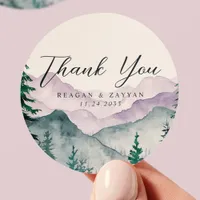 Misty Mountain Romance Wedding Thank You Classic Round Sticker