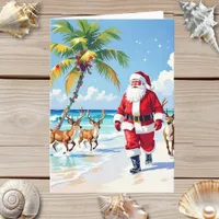 Cute Santa on Beach and Photo Template Christmas