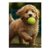 Golden Doodle Puppy Plays Ball All Occasions Greet