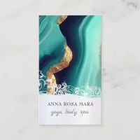 *~* QR TURQUOISE Gold Marble Agate Foil AP66 Business Card