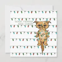 Cheer Cat Funny Tangled Kitty in Xmas Lights Ivory Holiday Card