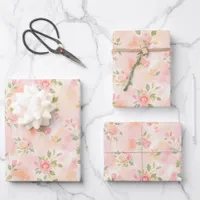 Abstract Watercolor Small Peach Pink Flowers Wrapping Paper Sheets
