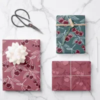 Bold Pink & Cherry Red & Turquoise Girly Cherries Wrapping Paper Sheets