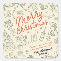 Whimsical Merry Christmas  Square Sticker