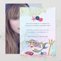 Watercolor Mermaid Birthday Party Photo Invitation