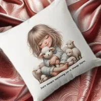 Cute Girl Sleeping on a Sheep Farm Throw Pillow