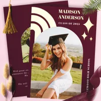 Burgundy Rainbow Arch And Stars Graduation Foil Invitation