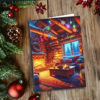 Decorated Log Cabin on Christmas Eve Card