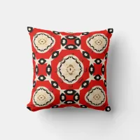 Tribal Ethnic Boho Chic Geometric Red Black Beige Throw Pillow