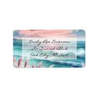 Beautiful Ocean Scene in Pink and Blue Label