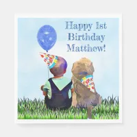 Happy 1st Birthday Baby Boy and Dog Napkins