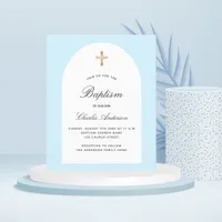 Baptism light blue white arch boy invitation