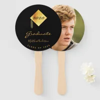 Graduation graduate photo black gold hand fan