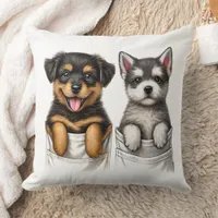 Super Cute Pockets Full of Puppies Throw Pillow