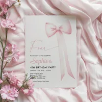 Pink Coquette Bow 4th Birthday Invitation