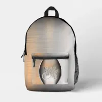 Shining brushed steel monogram  printed backpack