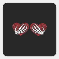 Red Heart Skeleton Hands Classic Design Square Sticker