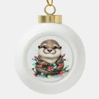 Christmas Otter Ceramic Ball Christmas Ornament