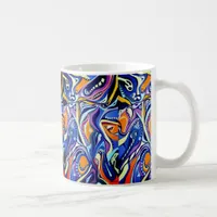 Art deco painting pattern, blue and orange coffee mug