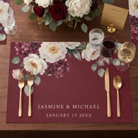 Moody Burgundy Floral Winter Wedding Placemat
