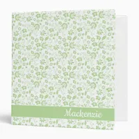 Girly Pale Lime Green Tropical Flowers 3 Ring Binder