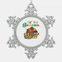 Tis The Season Turkey Coffee Retro Thanksgiving Fa Snowflake Pewter Christmas Ornament