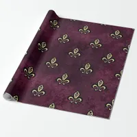 Vintage Paris Burgundy and Gold Fleur de Lis Wrapping Paper