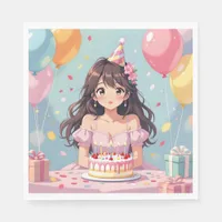Cute Anime Girl's Birthday Party Napkins