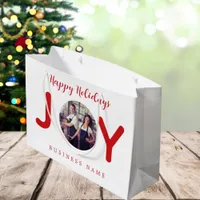 Holiday white red joy photo business shopping bag