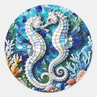 Mosaic Seahorses Romantic Beachy   Classic Round Sticker