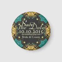 Gold Teal Black Funky Tribal Save the Date Magnet