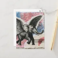 The Flying Elephant Mixed Media Collage Postcard
