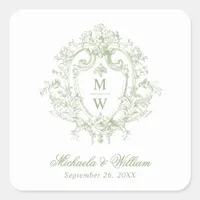 Vintage Regency Monogram Crest Wedding Square Sticker