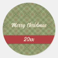 Vintage Christmas Check Classic Round Sticker