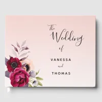 Wedding rose gold blush pink burgundy florals guest book
