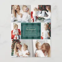 Green Gold Plaid Non Traditional Photo Collage Holiday Postcard