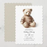 Classic Preppy Teddy Bear Neutral Birthday Party Invitation