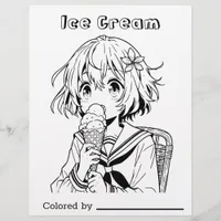 Color Me Page for Kids | Anime Girl with Ice Cream