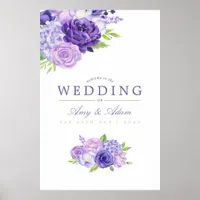 Ultra Violet Watercolor Floral Wedding Welcome Poster