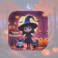 Cute little witch with cats and pumpkins, custom  paper plates