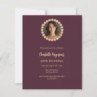 Birthday burgundy diamond photo invitation