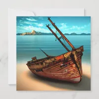 Dilapidated Boat on an Abandoned Sandy Beach Card