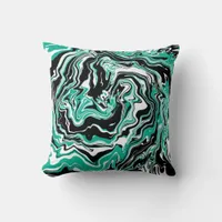 Turquoise, Black and White Swirls Marble like  Throw Pillow